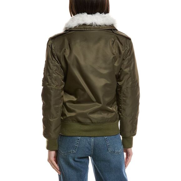 Sam. Womens  Amelia Shearling-Trim Coat, Green - Picture 2 of 3